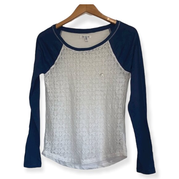 Aeropostale Lace Long Sleeved Baseball Tee White Blue Size Small NWOT - Picture 1 of 5